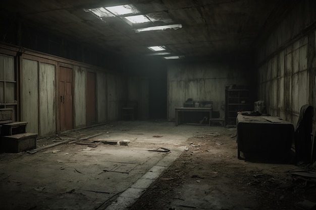 Цифровая сцена ужасов в подвале убежища с привидениями в Metaverse