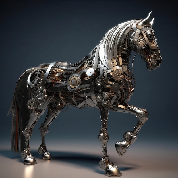 Photo a metaverse horse made of metal and silver