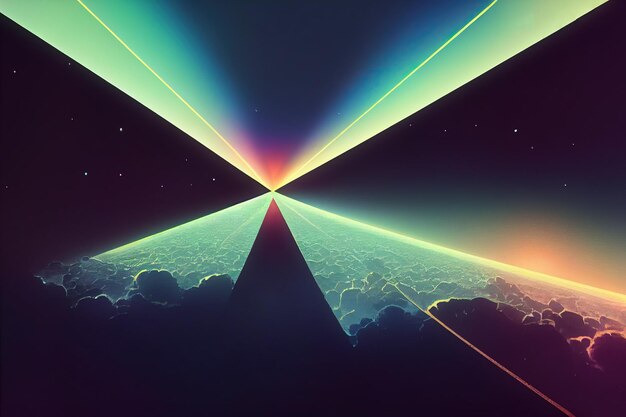 Metaverse space colorful background with blue neon dynamic geometric lines