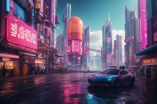 Metaverse stad en cyberpunk concept 3d render