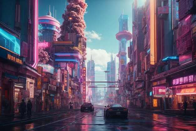 Metaverse stad en cyberpunk concept 3d render