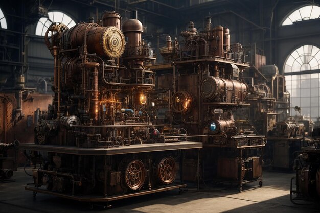 Metaverse Steampunk Factory Workshop Industriële Fantasy Setting