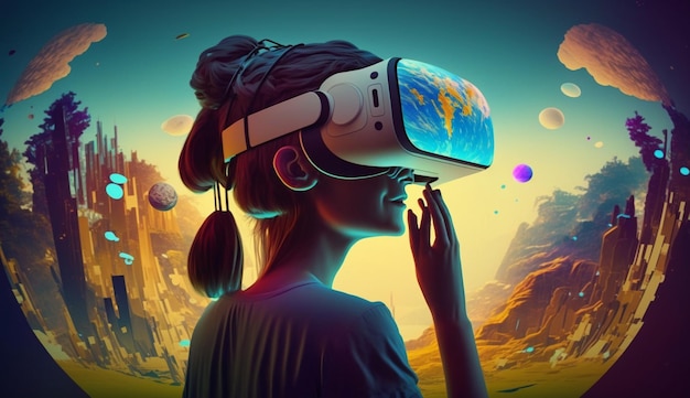 Концепции технологии MetaverseTeenager play VR virtuaGenerative AI