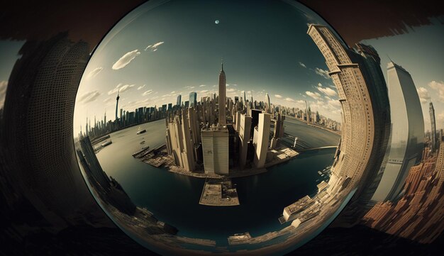 Photo metaverse in the virtual world travel with modern technology the glass ball is a window to another