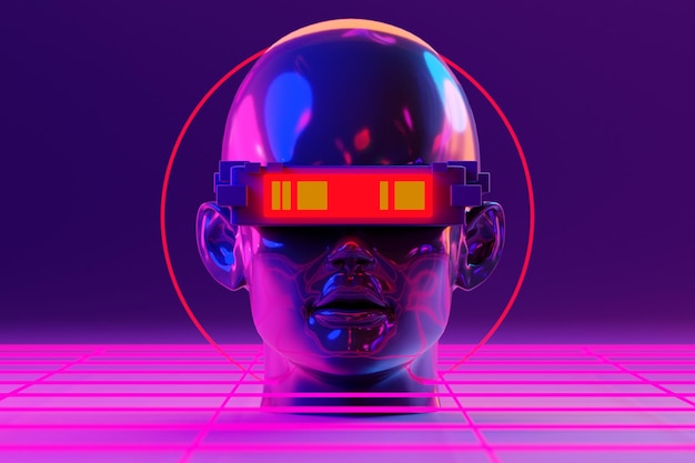 Metaverse vr simulatie gaming cyberpunk stijl digitale robot 3d illustratie rendering virtual reality