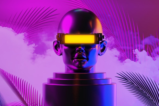 Metaverse vr simulation gaming cyberpunk style digital robot 3d illustration rendering virtual reality