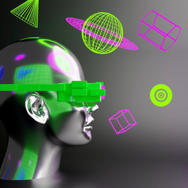 メタバースVRシミュレーションゲームサイバーパンクスタイルデジタルロボット3Dイラストレンダリング仮想現実