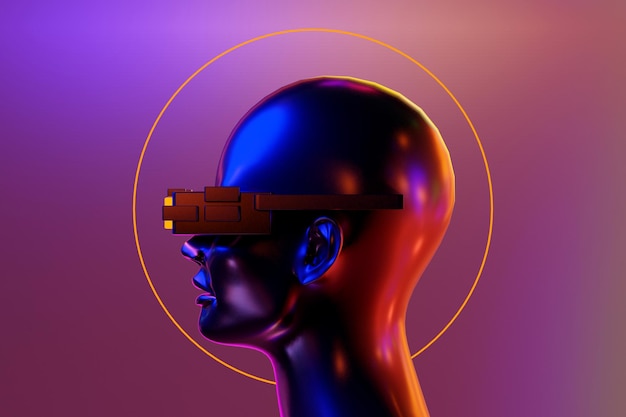 Metaverse vr 시뮬레이션 게임 사이버 펑크 스타일 디지털 로봇 3d 그림 렌더링 가상 현실