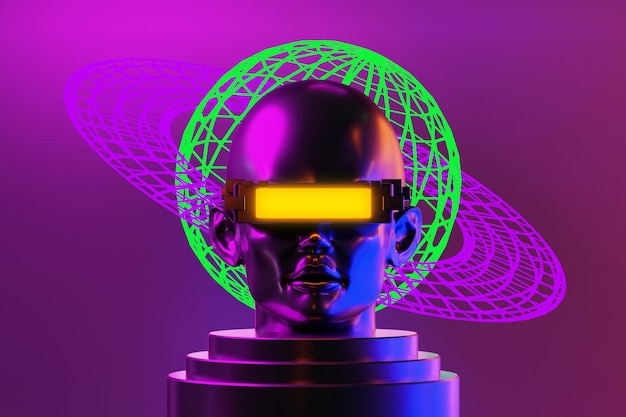 Metaverse vr 시뮬레이션 게임 사이버 펑크 스타일 디지털 로봇 3d 그림 렌더링 가상 현실
