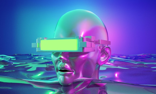 metaverse vr simulation gaming cyberpunk style digital robot 3d illustration rendering virtual reality