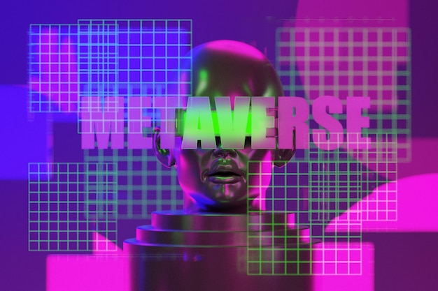 Metaverse vr simulation gaming cyberpunk style digital robot 3d illustration rendering virtual reality