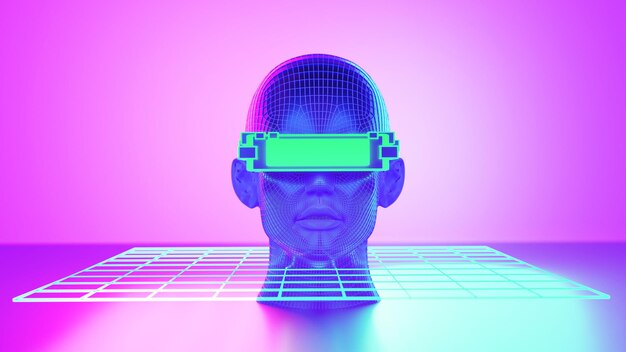 metaverse vr simulation gaming cyberpunk style digital robot 3d illustration rendering virtual reality