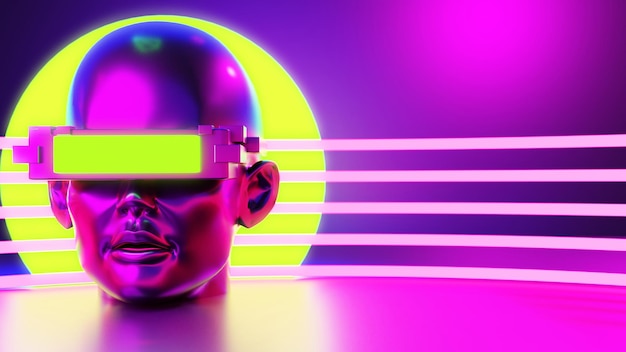 Foto illustrazione 3d del robot digitale in stile cyberpunk di gioco di simulazione del metaverse vr che rende la realtà virtuale