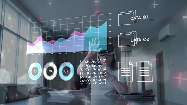 Metaverse VR virtual meeting conference business office digital world technology MR mixed reality presentation Global business finance GDP graph chart report