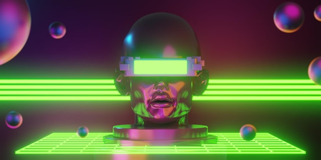 Виртуальная реальность Metaverse vr с сетевыми играми моделирования киберпанк геймер фон 3d рендеринг иллюстрации scifi ai robot technology