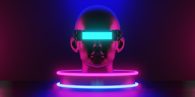 Foto metaverse vr realtà virtuale con giochi in rete di simulazione cyberpunk sfondo del giocatore 3d rendering illustrazione scifi ai robot technology