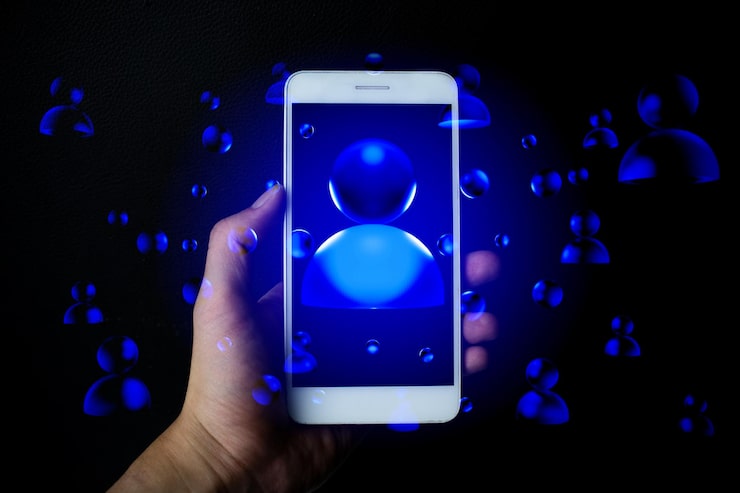 Photo metaverse with social data netowork simulation ai information of internet of things hold the global system technology deep learning robotic binary digital hacker security