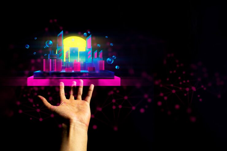 Photo 소셜 데이터 네트워크 시뮬레이션이 있는 메타버스 사물 인터넷의 정보는 글로벌 시스템 기술 딥 러닝 로봇 이진 디지털 해커 보안을 보유합니다.