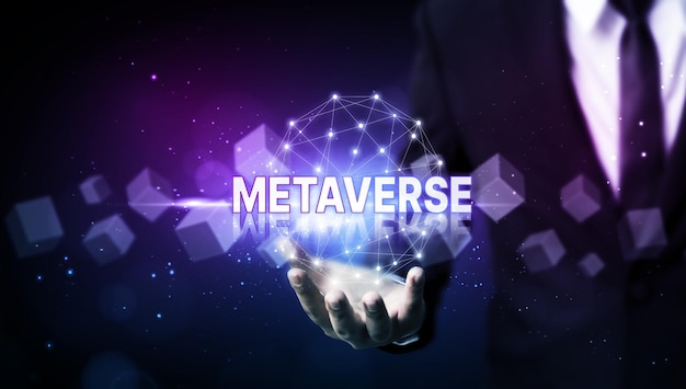 Concetto di tecnologia di realtà virtuale del mondo metaverse internet delle cose iot blockchain futuristica della finanza aziendale