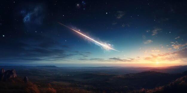 Foto il sentiero di fuoco del meteorite attraverso i cieli