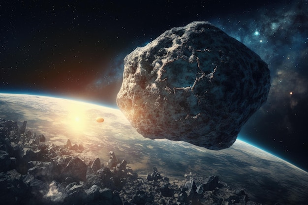 Meteor illustration towards earth apocalypse concept Generative AI