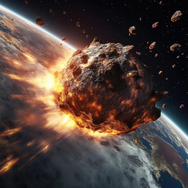 Meteor Impact met Earth fireball Asteroid in botsing met planeet aarde in de verre ruimte