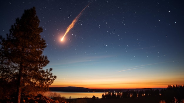 Photo a meteor phenomenon in the sky