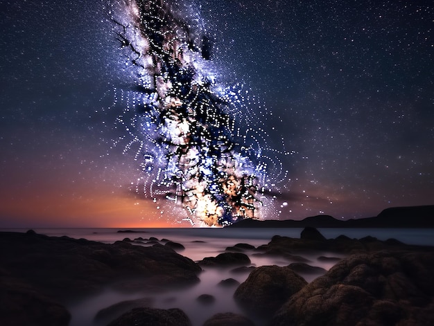 Meteor Shower Over a Majestic Mountain Range