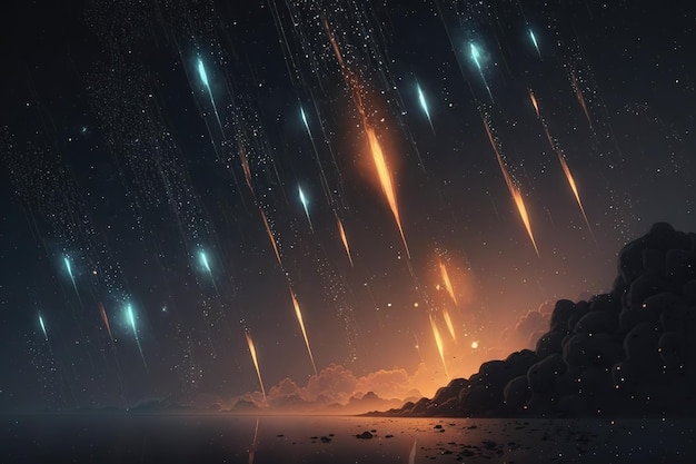 Meteor shower in space with the effect of stardust cometGenerative AI