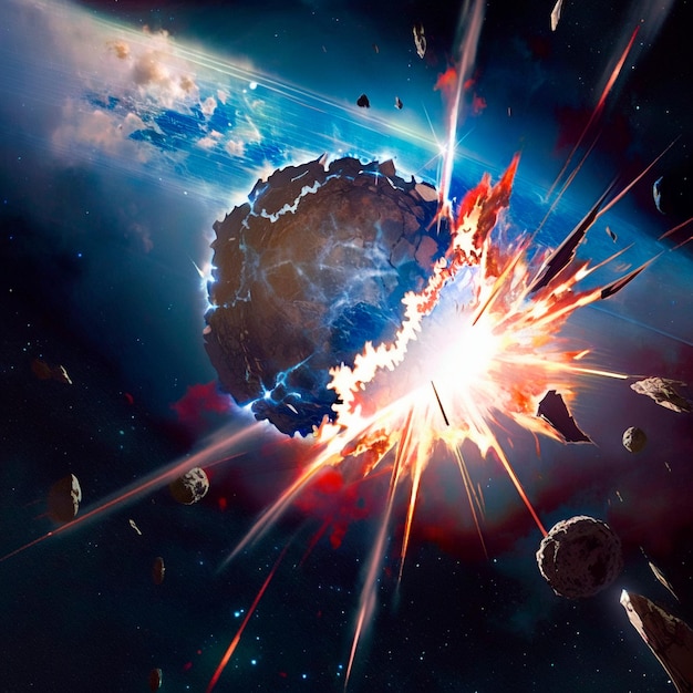 Photo meteor strike explosion in space