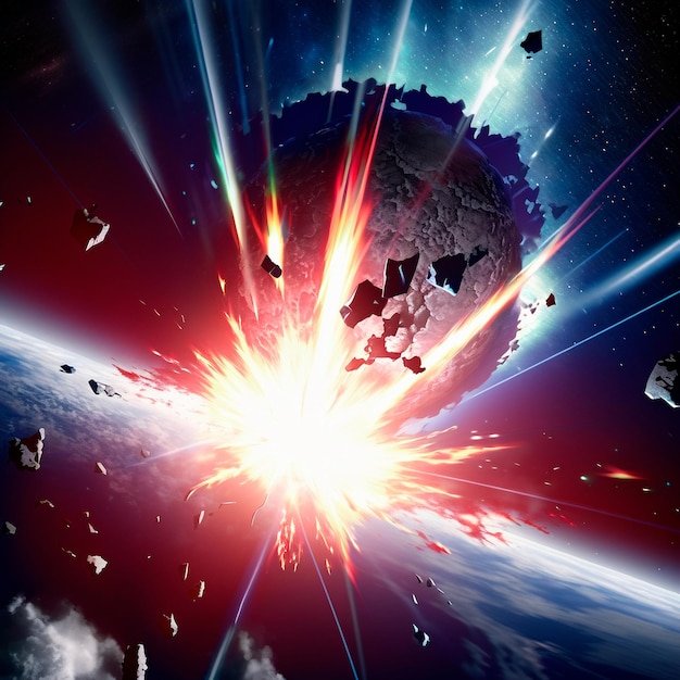 Photo meteor strike explosion in space