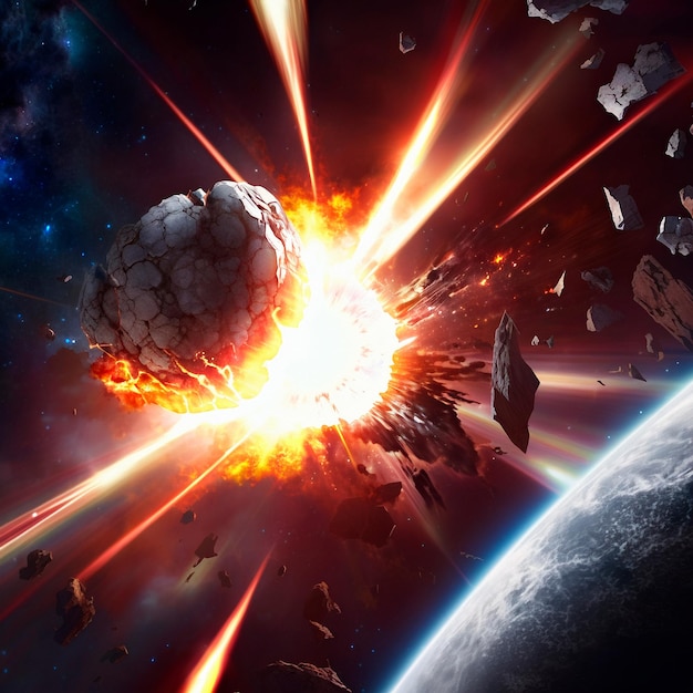 Meteor strike Explosion in space