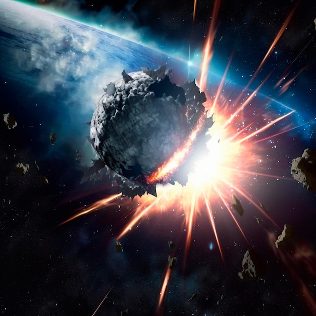 Meteor strike Explosion in space