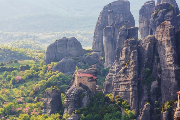 Photo meteora monasteries in greece. instagram filter.