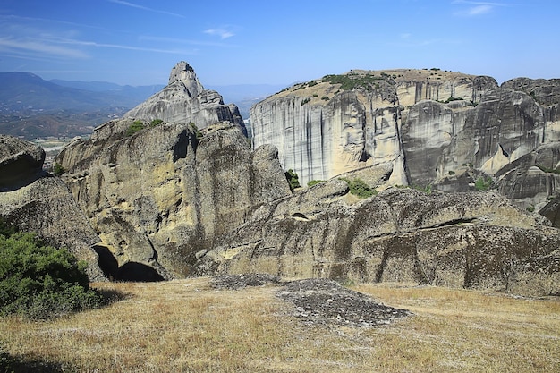 Meteora rocks greece view, landscape rocks and stones historic view in greece