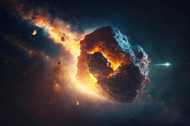 Meteorieten in de ruimteAI-technologie gegenereerd beeld