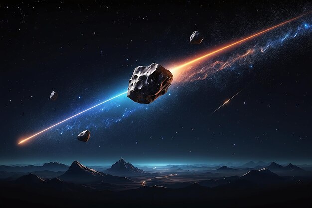 Meteorite backgroundwith particle dust trail Vector eps10