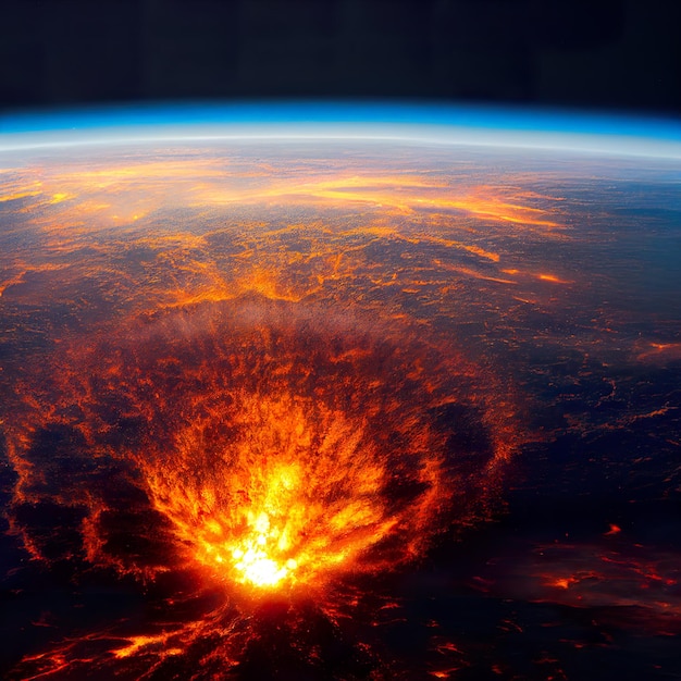 Photo meteorite hit the earth and exploded digital art