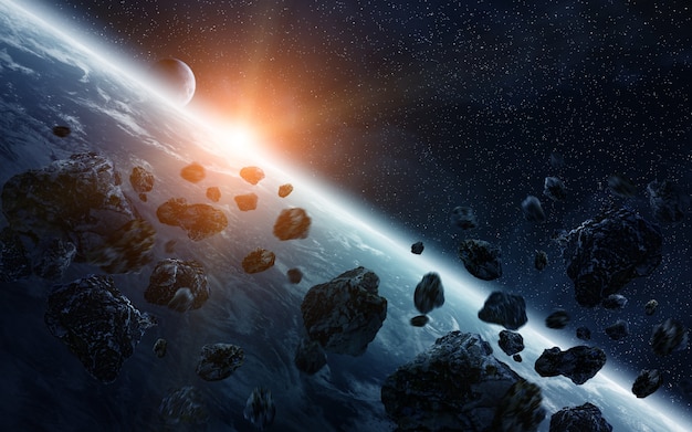 Meteorite impact on planet Earth in space