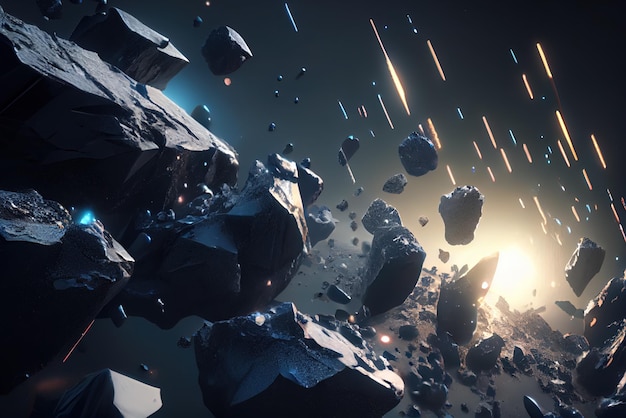 Meteorites in deep space 3d illustration Generative AI