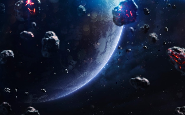 Метеориты. Изображение глубокого космоса, фантастическая фантастика в высоком разрешении идеально подходит для обоев и печати. Элементы этого изображения, предоставленные НАСА