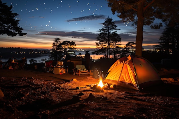 Meteors cross starry sky during camp festival generative IA