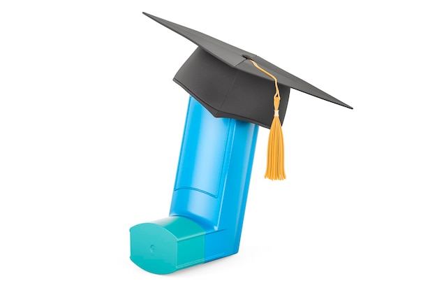 Photo metereddose inhaler mdi with graduation hat 3d rendering