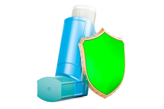 Metereddose inhaler MDI with shield 3D rendering