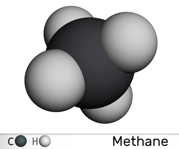 Foto methane ch4 molecuul moleculaire model van hoofdcomponent van aardgas 3d-rendering