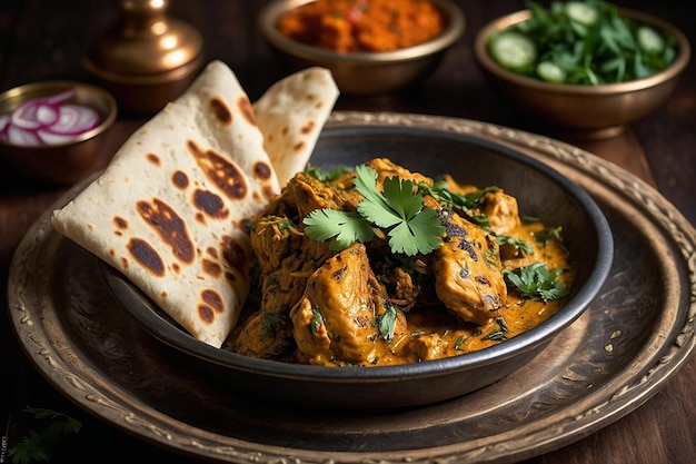 Photo methi chicken served with tandoori roti