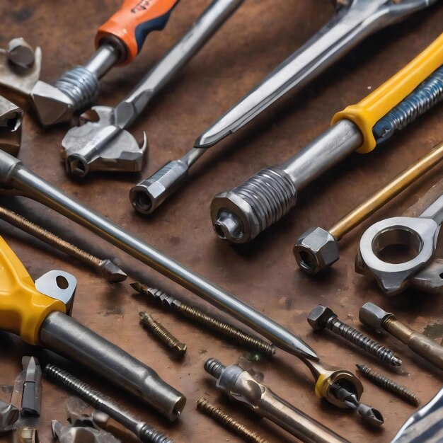 Meticulous details of various maintenance wrench bits including screwdrivers and phillips screwdrive