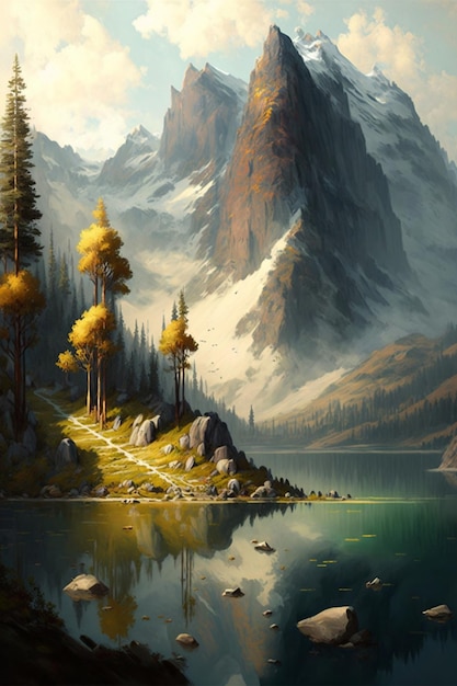 Meticulous landscape painting Generative Ai