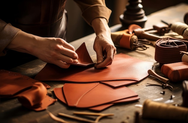 Photo meticulous making leather goods generate ai