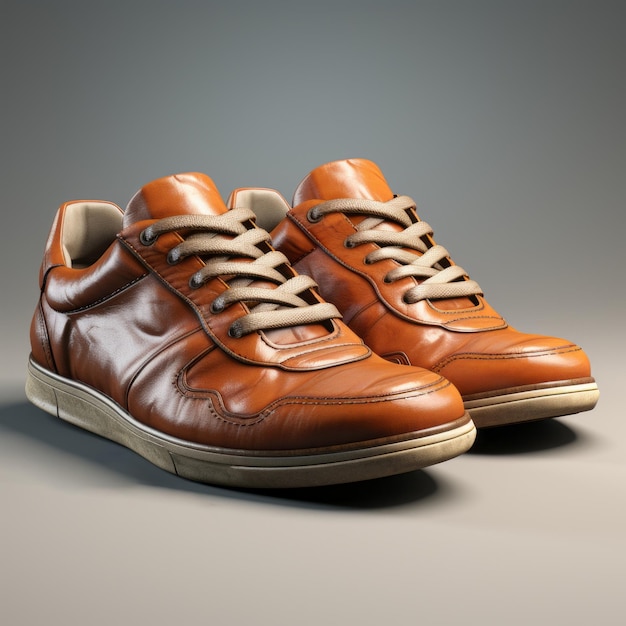Meticulous Photorealistic Brown Sneakers Rendering on White Background